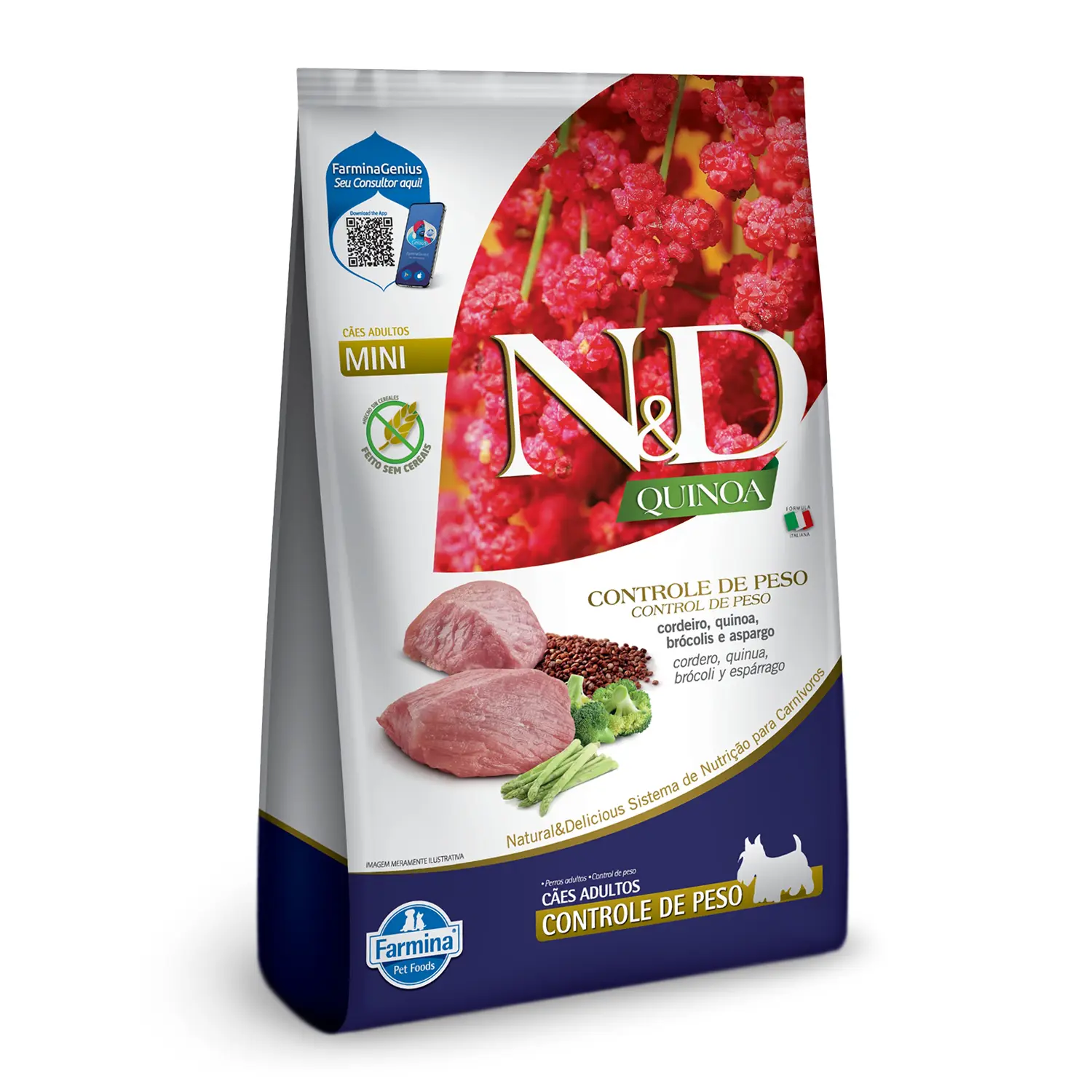 Ração N&D Quinoa Controle de Peso Cães Adultos Raças Mini Cordeiro